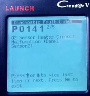 P0141 - код неисправности цепи подогрева кислородного датчика B1S2
