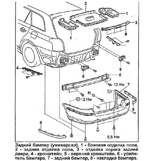 снятие и замена заднего бампера на авенсис т250 универсал