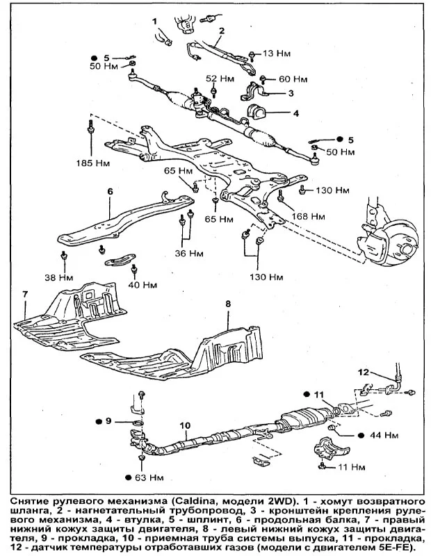Снятие рулевой рейки Калдина 2 WD