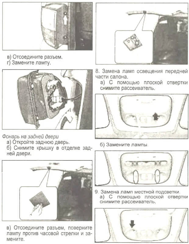 замена лампочек в задней фаре стопа Hyundai H-1 (Starex)