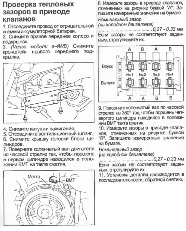 Инструкция по проверке зазоров клапанов Мазда 2/Вериса/Демио