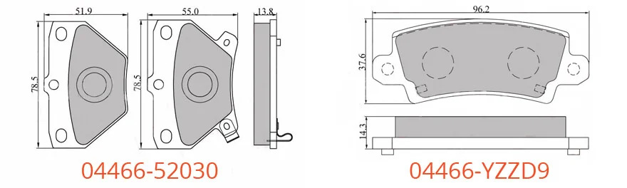 Различия задних колодок для Тойота Королла E120 и E130 Задние тормозные колодки 04466_52030 и 04466_YZZD9 для Тойота Королла