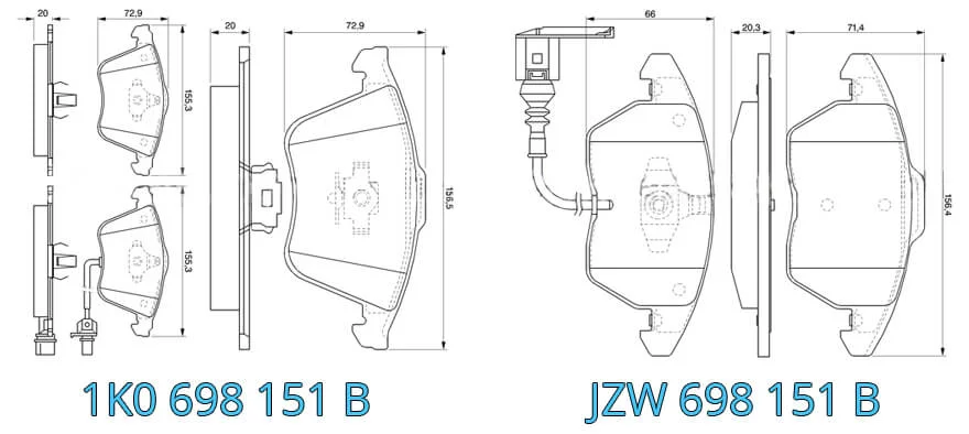 Отличия передних тормозных колодок Пассат Б6