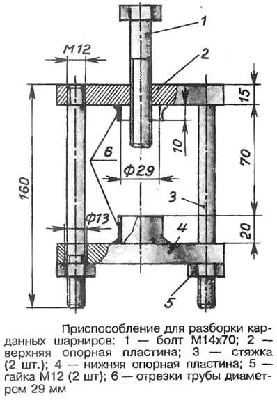 приспособление для разборки карданных шарниров