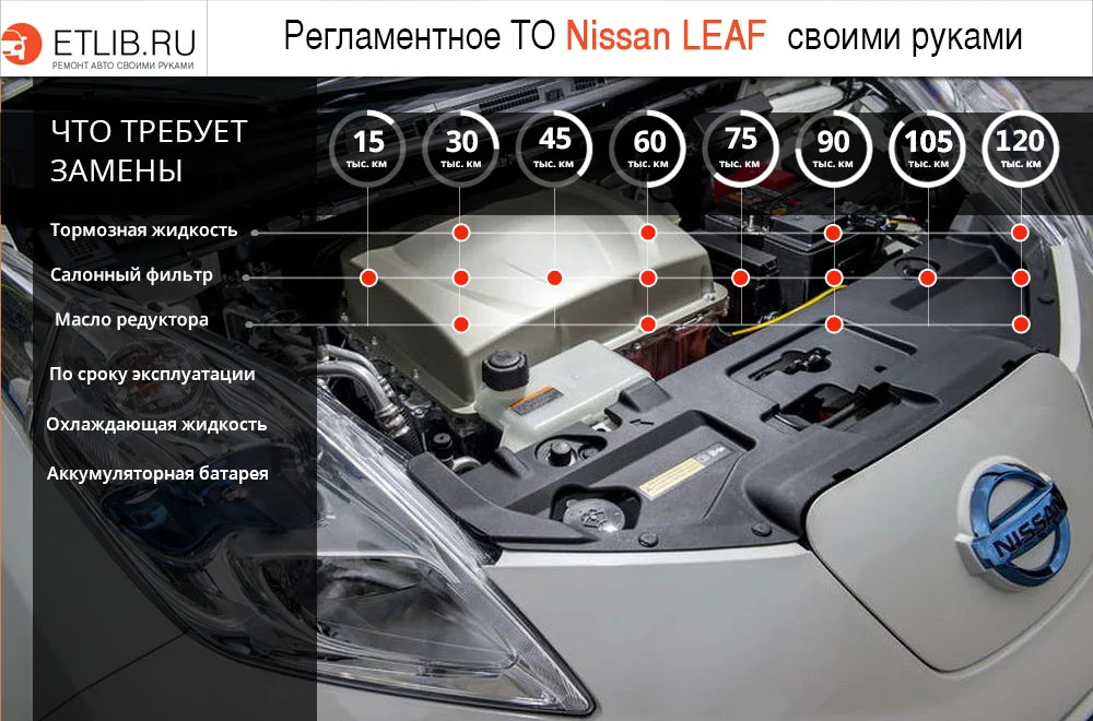 Регламент ТО Ниссан Лиф. Периодичность технического обслуживания Nissan LEAF