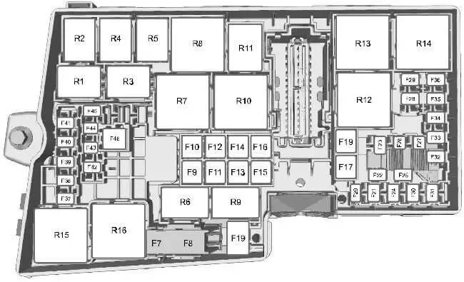 Расположение предохранителей в блоке моторного отсека Схема предохранителей блока моторного отсека