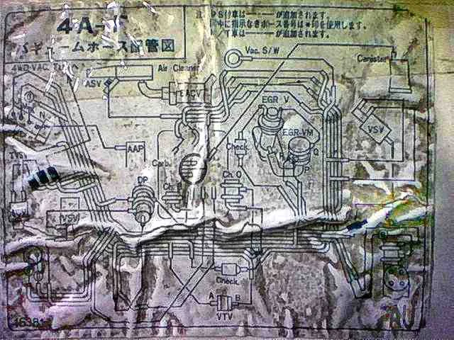 Схемы вакуумных линий карбюраторов 4A-F соединения вакуумных шлангов карбюратора двиг. 4A-F