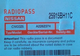 код автомогнитолы Nissan Almera