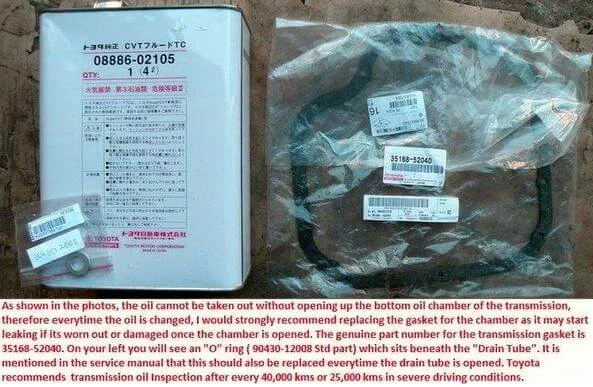 расходники для замены масла в вариаторе Тойота CVT