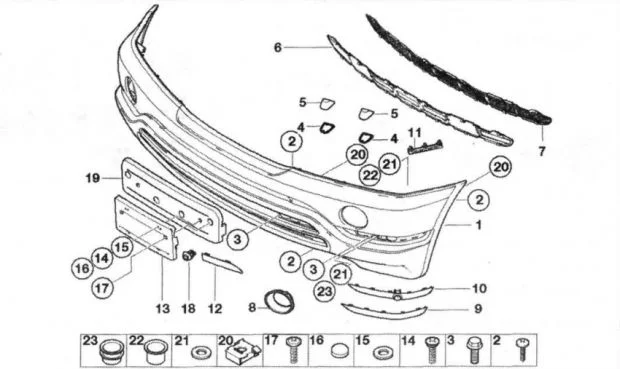схема переднего бампера БМВ Х5