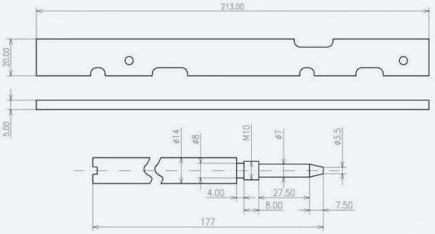 Чертеж инструмента для установки и фиксации коленвала в ВМТ и распредвала при замене ремня ГРМ двиг. 1.8TDCI на ФФ2