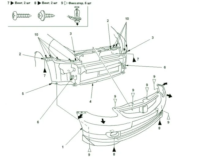 Снятие переднего бампера Хонда Фит