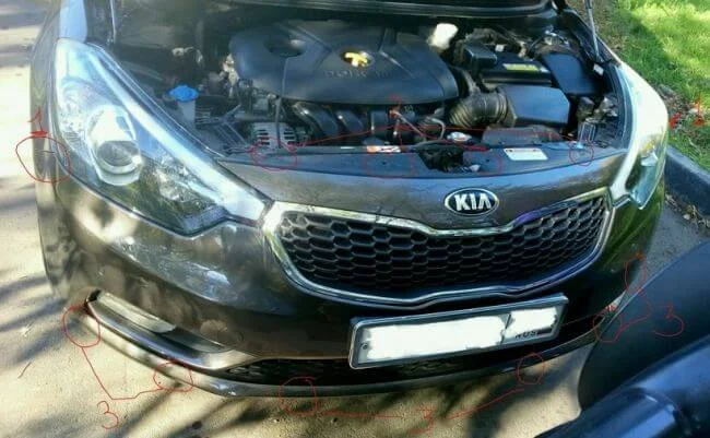 Снятие переднего бампера Церато 3