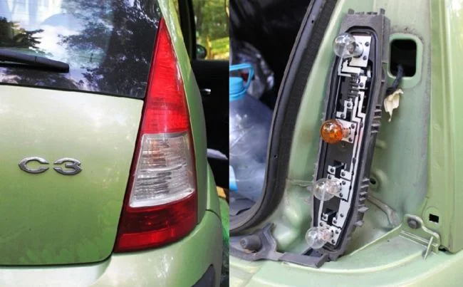 Замена лампочек в задней фаре Ситроен С3