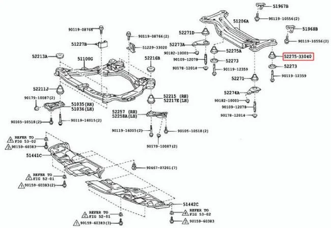 Схема установки сайлентблока 52275-33040